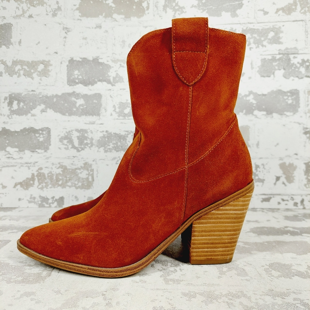 NEW Blondo Women's Wayde Brown Suede Leather Waterproof Western Ankle Boots i324